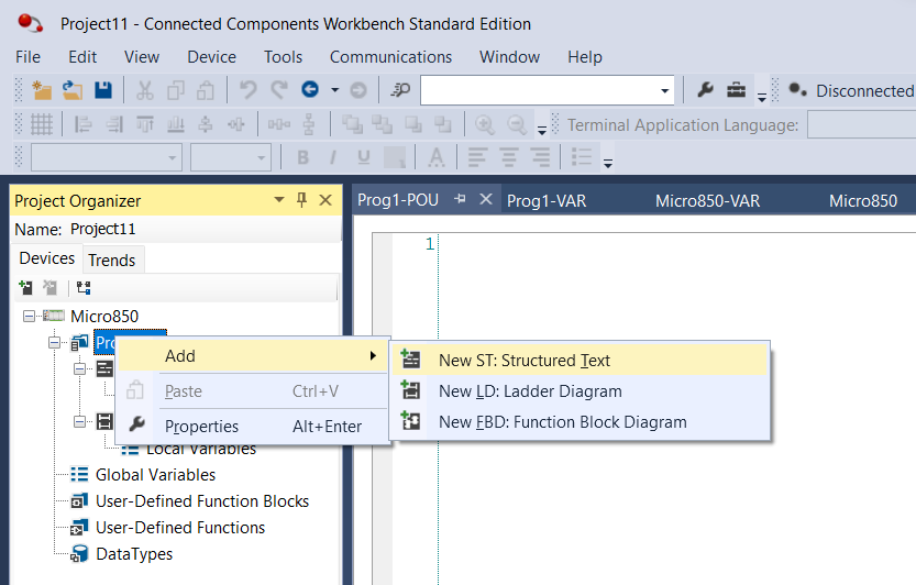ADD Structured Text (ST) language in your CCW project